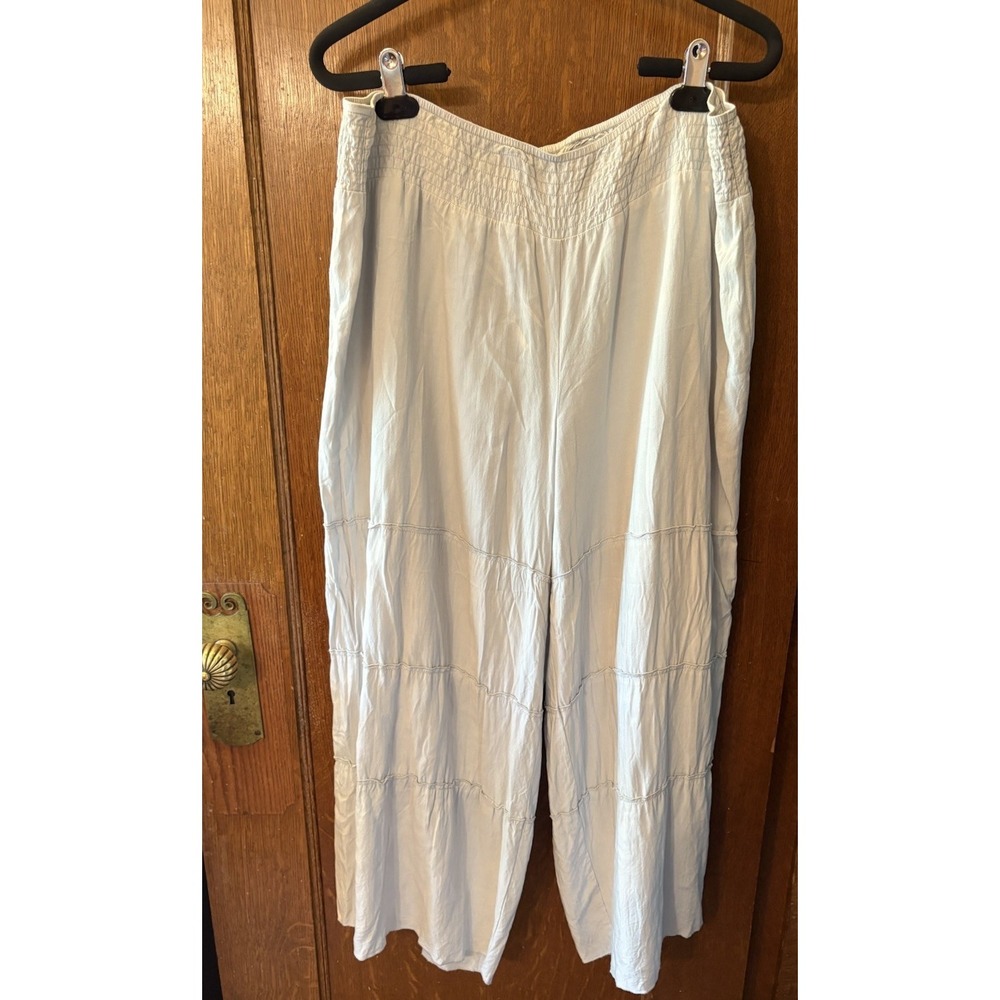 Soft Surroundings Ultra Wide Leg Boho Casual Beach Pants‎ Size L Light Blue